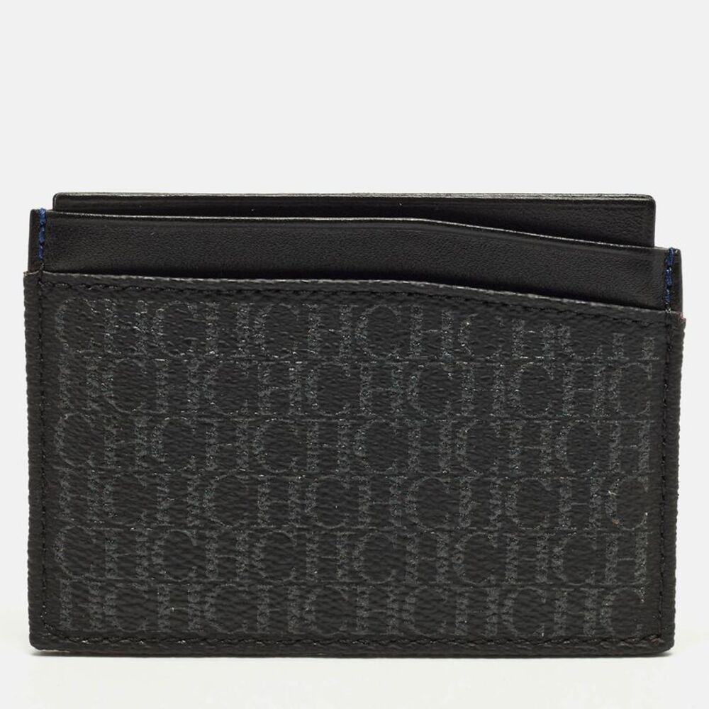 Ch Carolina Herrera Black/grey Monogram Coated Canvas And Leather Card Holder